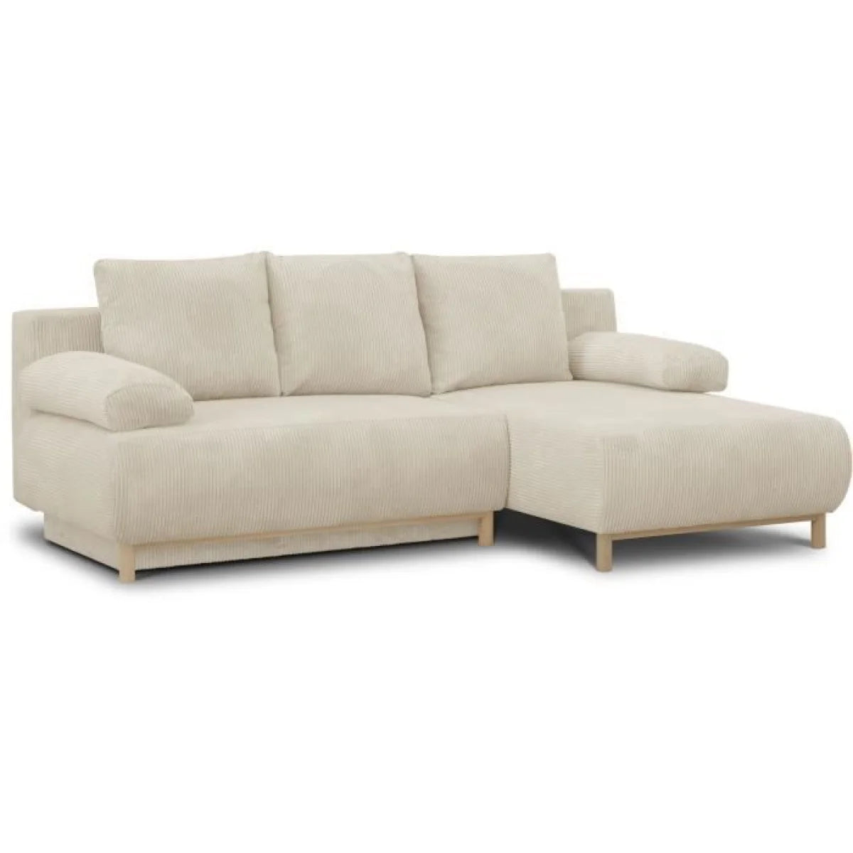 Canapé d’angle 3 places en velours côtelé beige avec méridienne droite