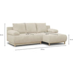 Canapé d’angle 3 places en velours côtelé beige avec méridienne droite