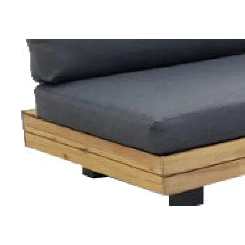 Canapé d’angle bas en bois clair avec coussins gris anthracite, set de 3