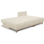 Canapé d’angle beige en velours côtelé 218x145 cm avec pieds bois clair