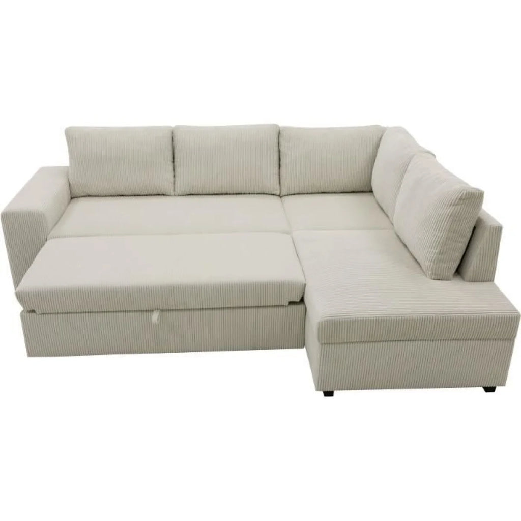 Canapé d’angle beige convertible en tissu côtelé, 247x183 cm