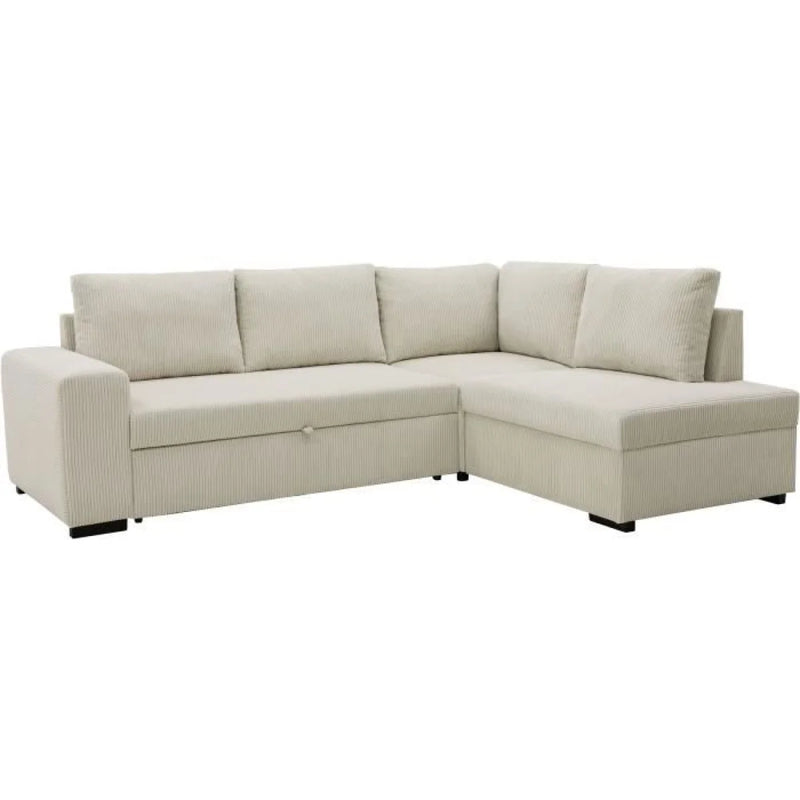 Canapé d’angle convertible tissu côtelé beige méridienne droite – 247x183 cm