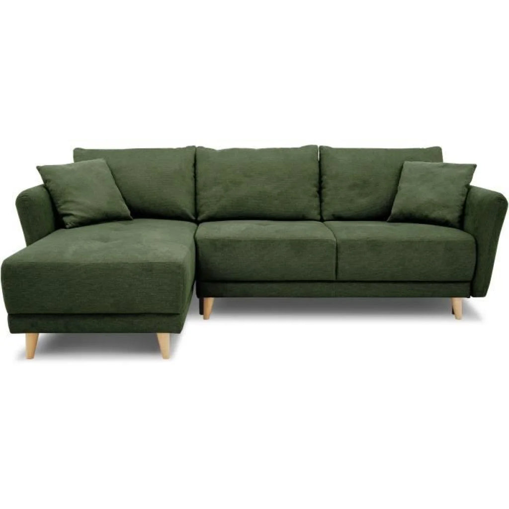 Canapé d’angle convertible vert foncé avec méridienne et rangement, 244x158 cm