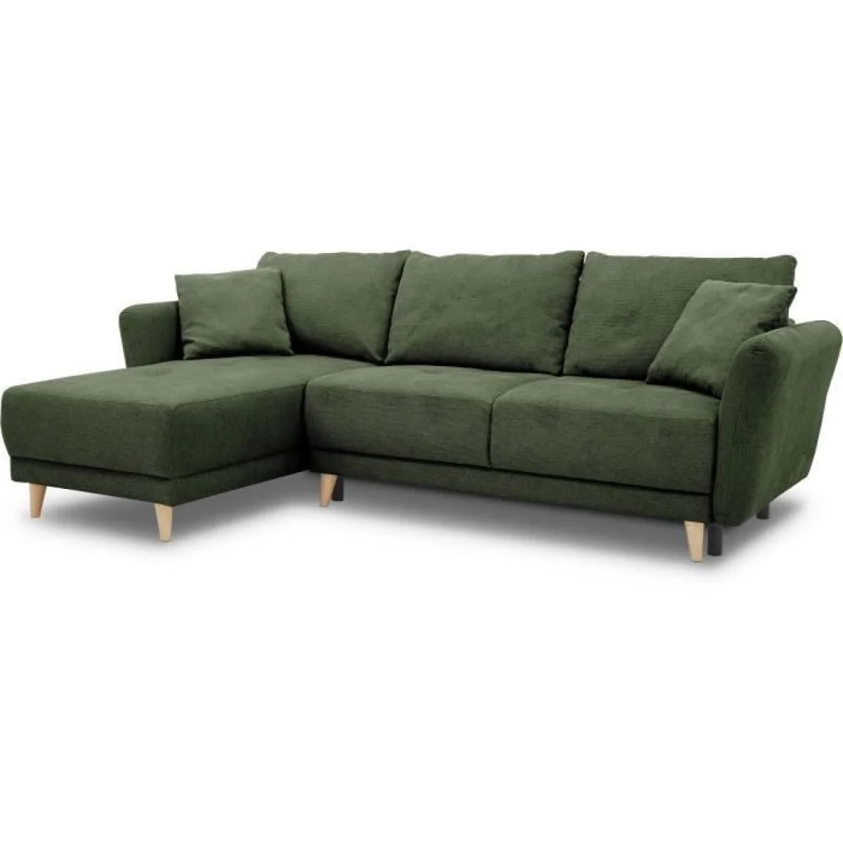 Canapé d’angle convertible vert foncé avec méridienne et rangement 244x158 cm