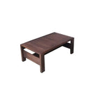 Table basse bois foncé à lattes, pour set canapé d’angle extérieur 3 pièces