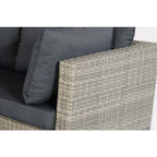Canapé d’angle extérieur en résine tressée grise avec coussins anthracite