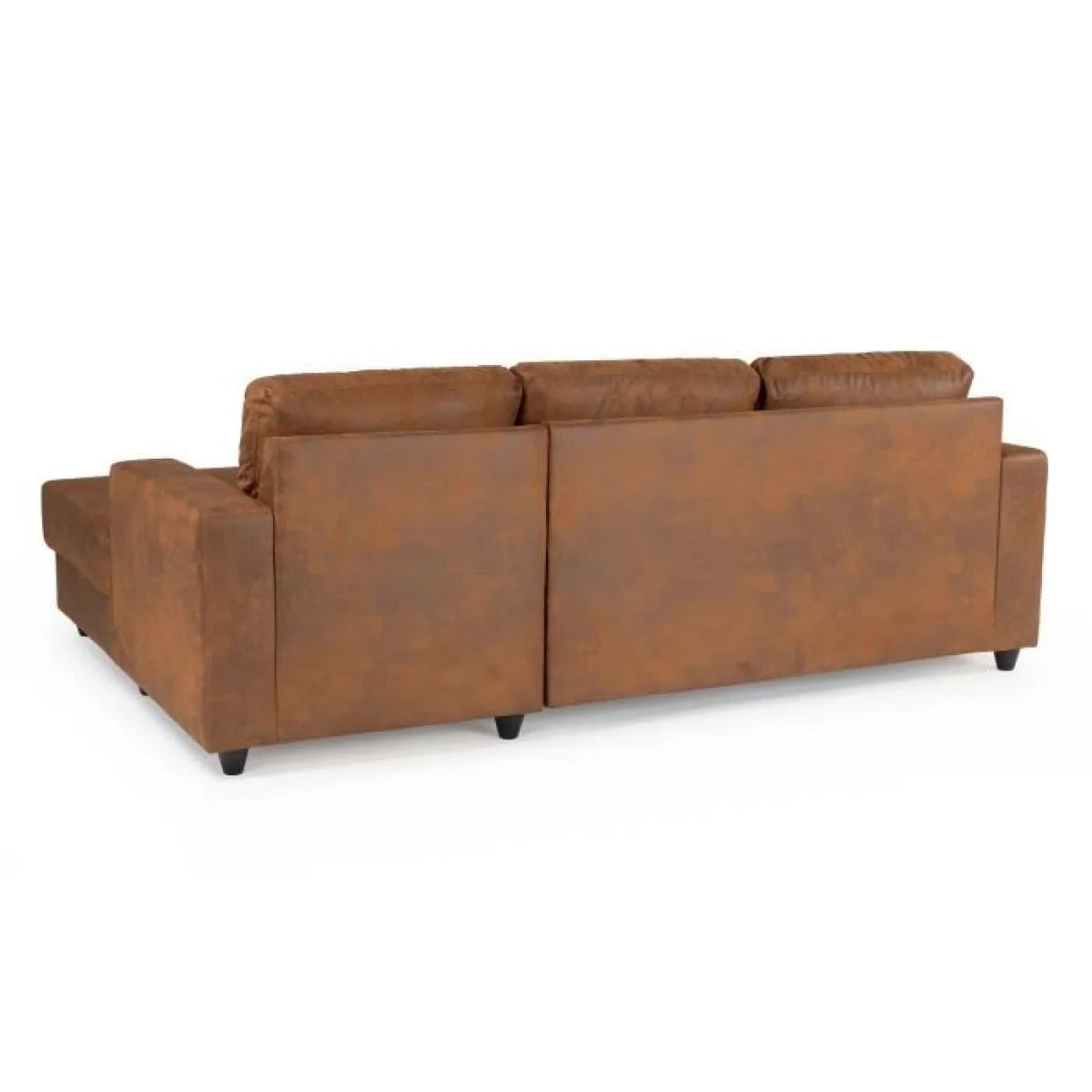Canapé d angle marron cognac en tissu aspect cuir avec méridienne droite