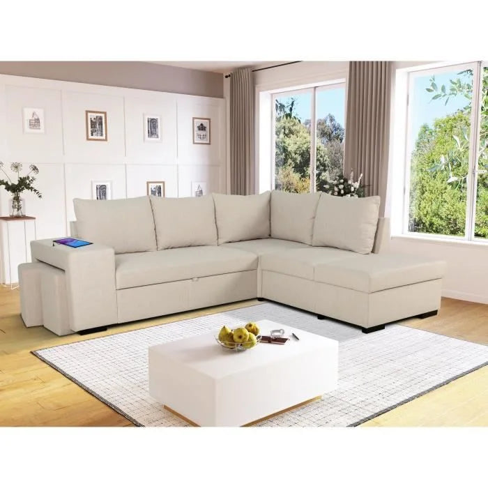 Canapé dangle méridienne beige lin 247x205 cm moderne minimaliste