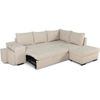 Canapé d’angle beige tissu lin L 247x205 cm avec rangement et lit tiroir