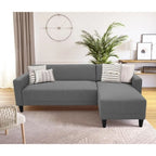Canapé d’angle réversible en tissu anthracite avec méridienne droite, gris avec coussins rayés