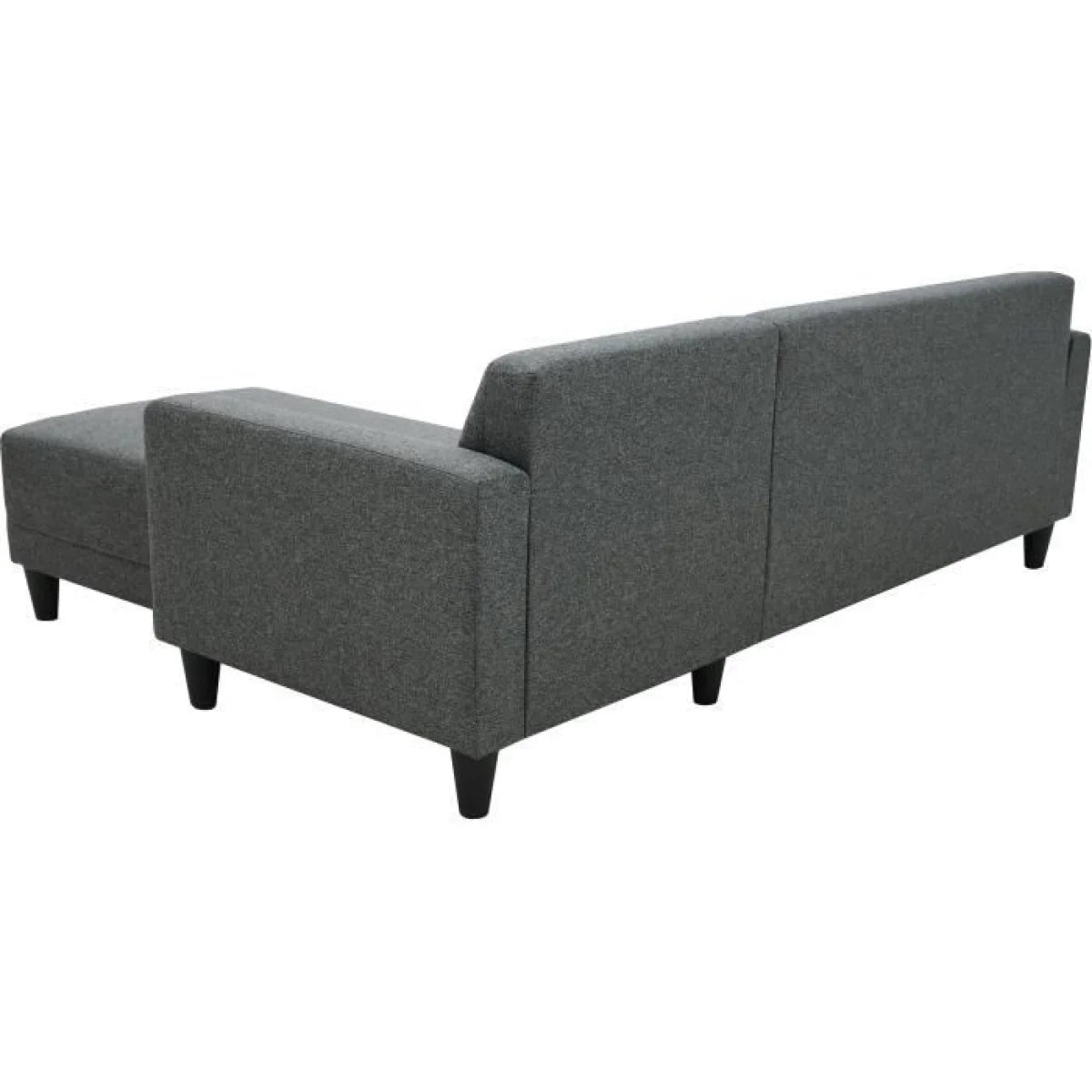 Canapé d’angle réversible en tissu anthracite avec méridienne droite et jambes noires