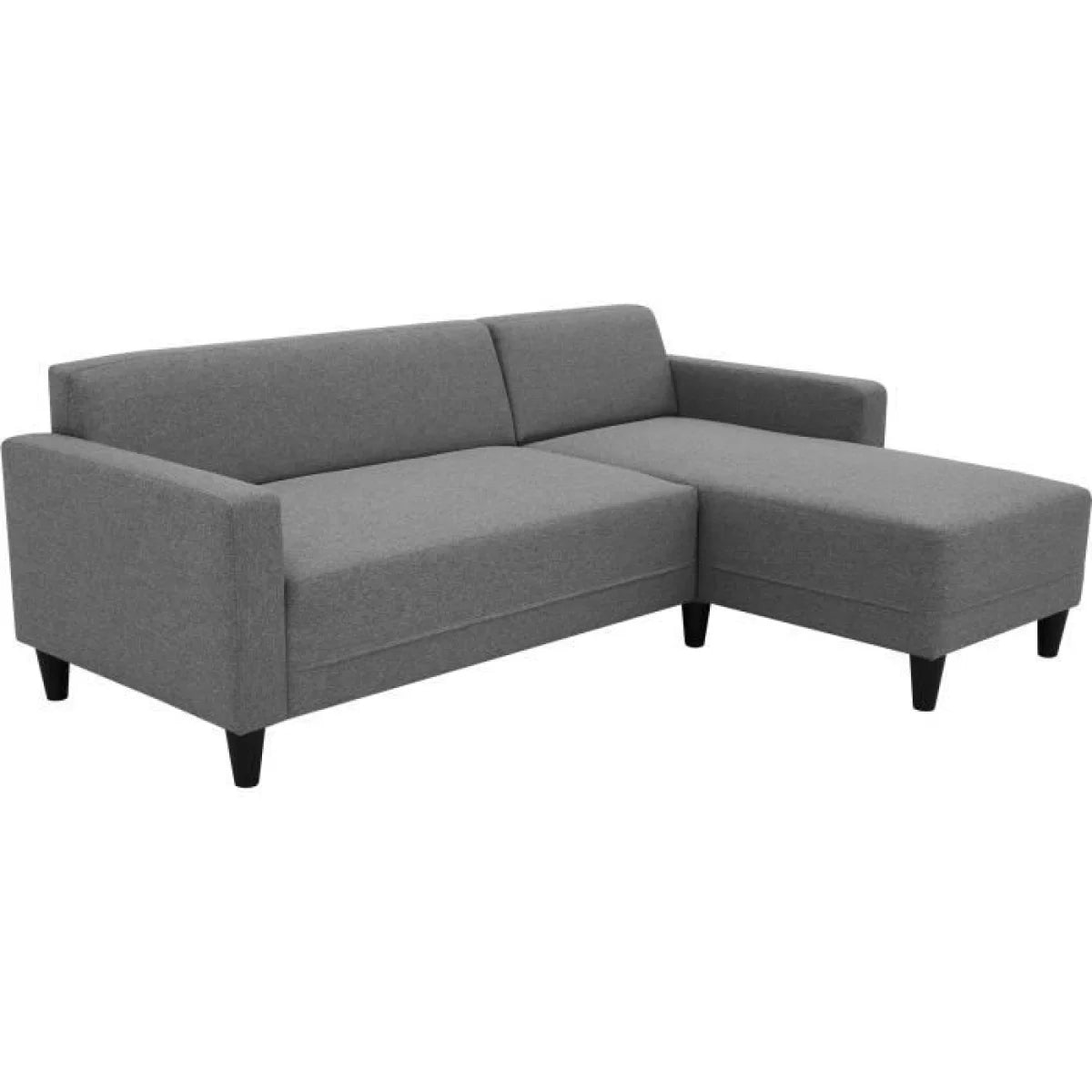 Canapé d’angle réversible en tissu anthracite avec méridienne droite et jambes noires
