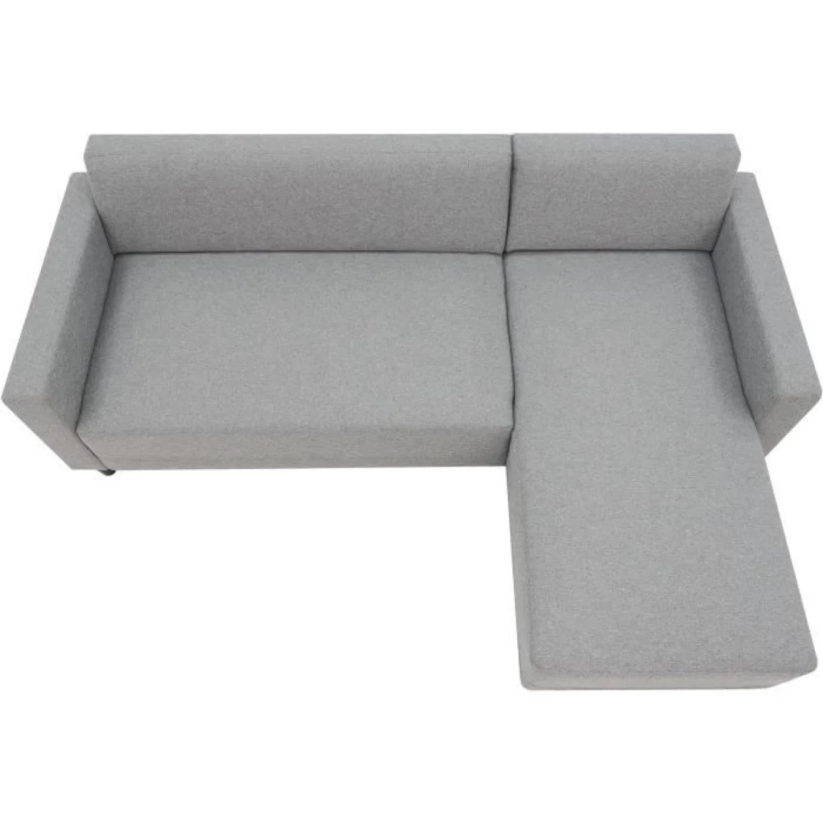 Canapé d’angle réversible en tissu gris chiné avec méridienne à droite, design moderne