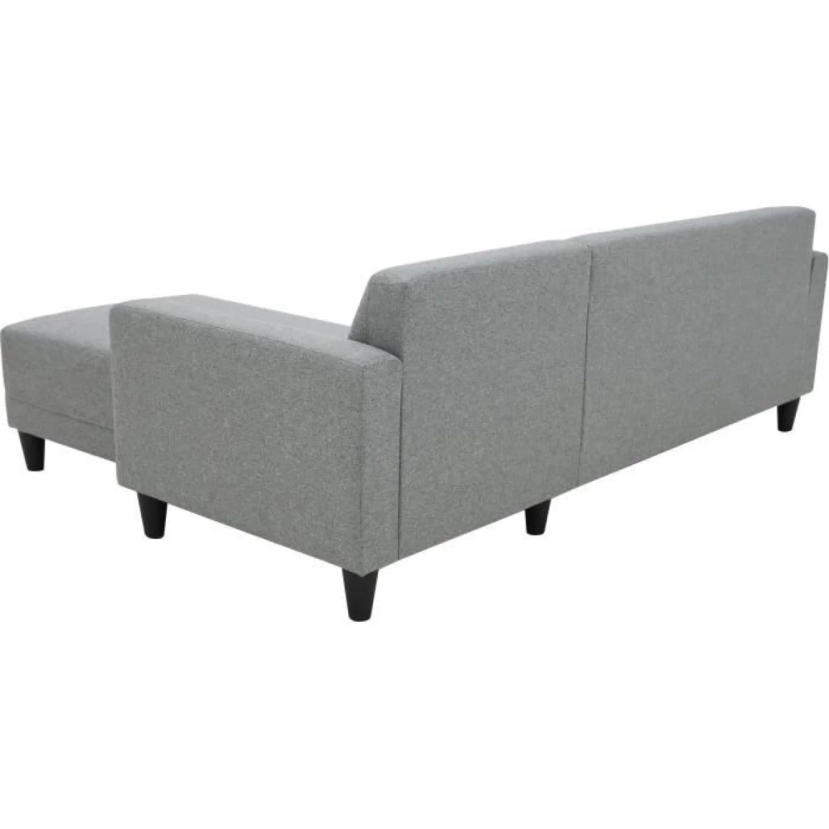 Canapé d’angle réversible en tissu gris chiné avec méridienne à droite, moderne et élégant