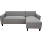 Canapé d’angle réversible en tissu gris chiné avec méridienne à droite et pieds noirs