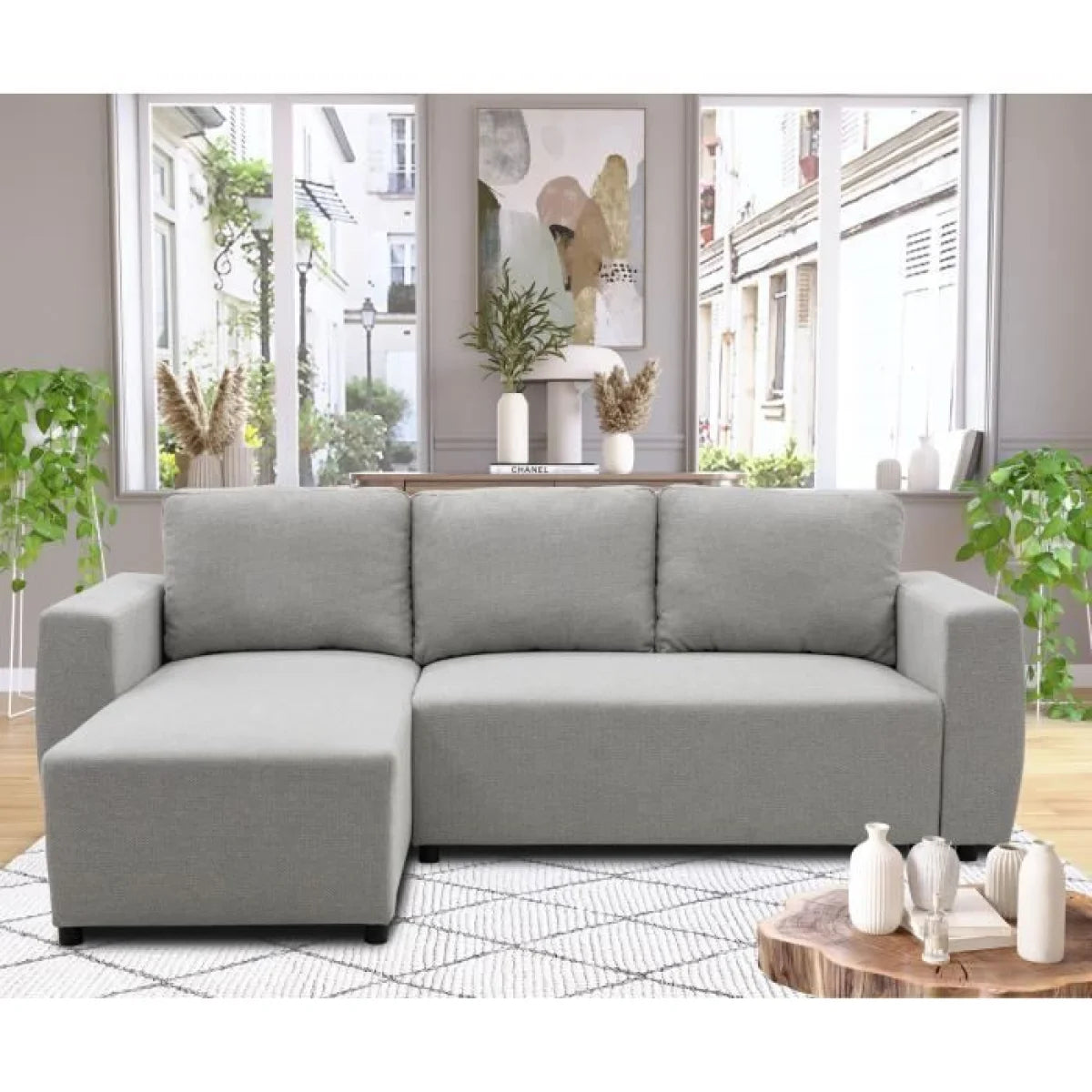 Canapé d’angle réversible gris clair tissu avec méridienne gauche 224x155 cm