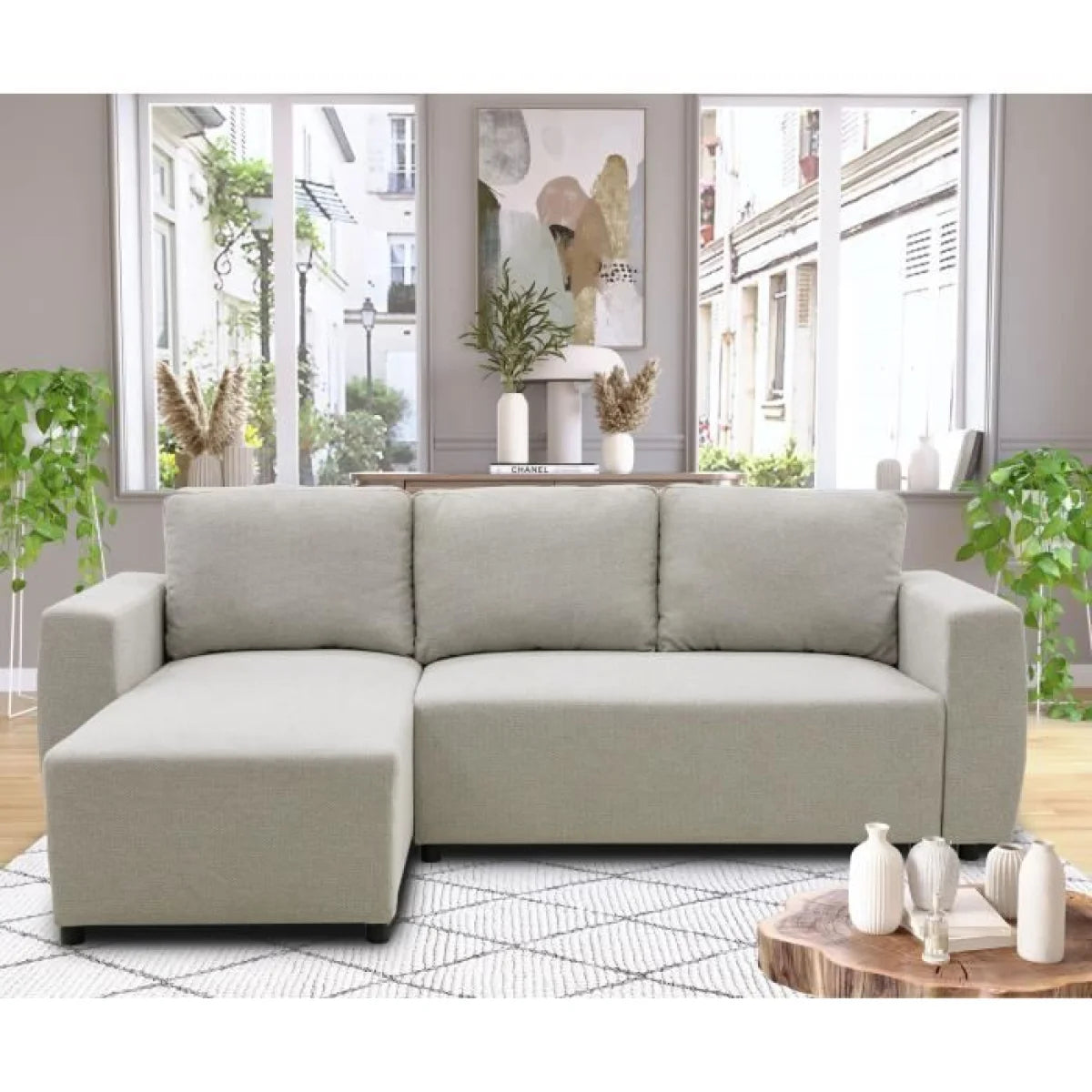 Canapé d’angle réversible gris clair avec méridienne gauche 224x155 cm