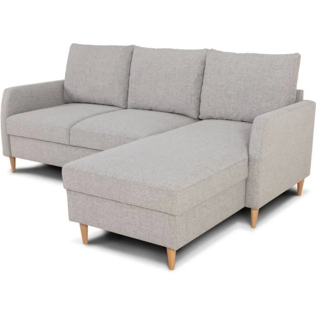 Canapé d angle réversible en tissu gris clair avec pieds en bois naturel 192x137 cm