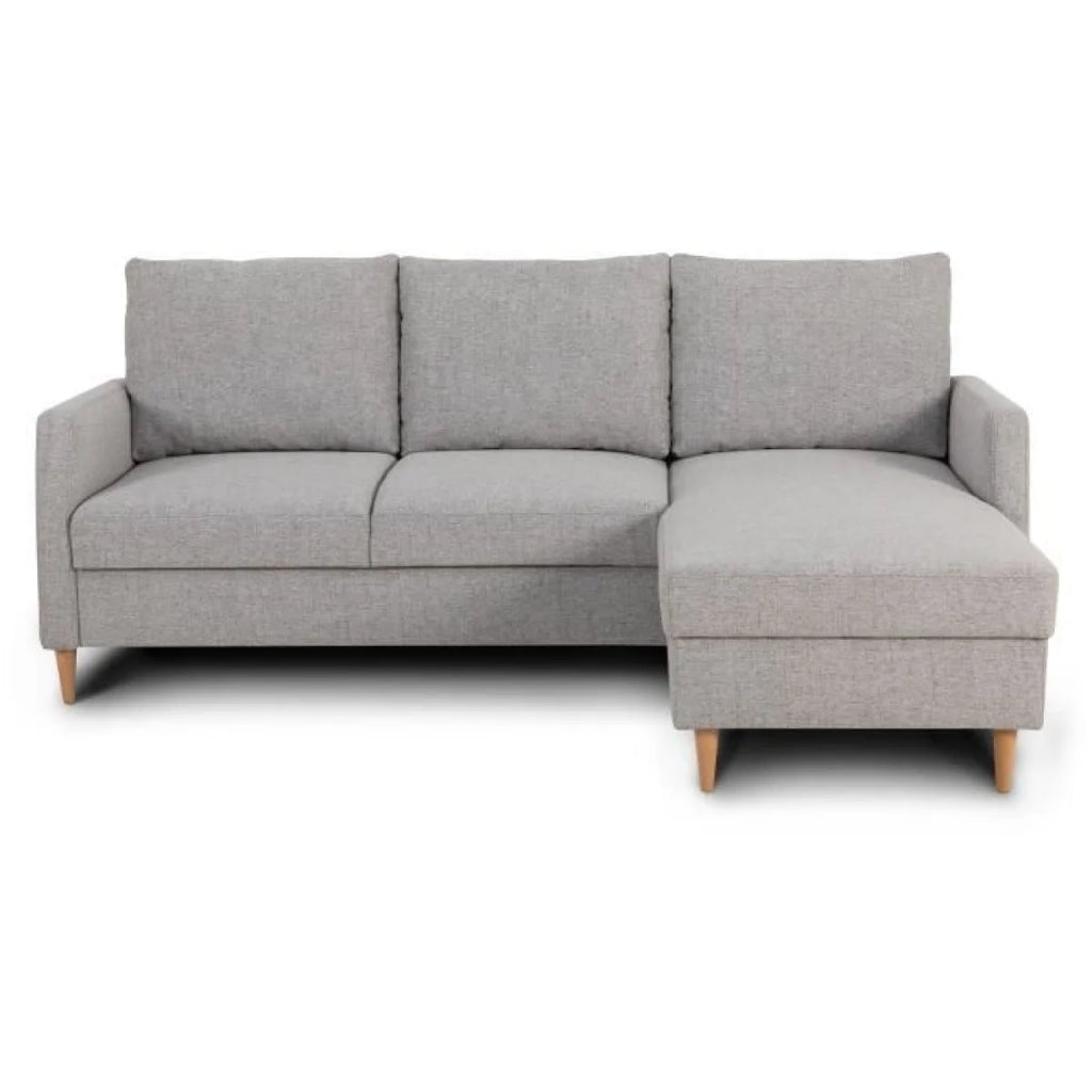 Canapé d’angle réversible en tissu gris clair avec pieds en bois naturel, 192x137 cm