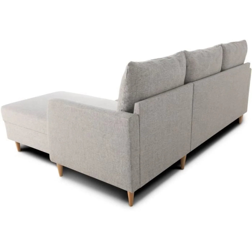 Canapé d’angle réversible en tissu gris clair avec pieds en bois naturel, 192x137 cm