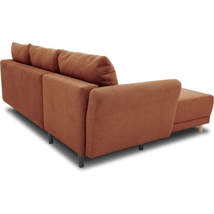 Canapé d’angle réversible terracotta tissu, méridienne gauche scandinave