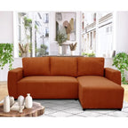 Canapé d’angle réversible en velours côtelé terracotta orange avec chaise longue