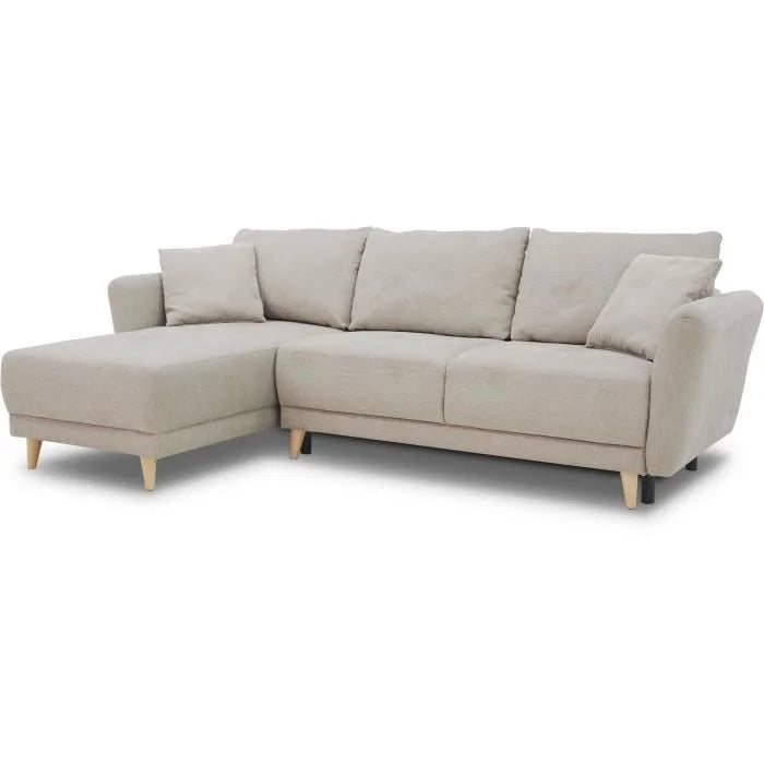 Canapé d’angle scandinave en tissu beige clair 244x158 cm