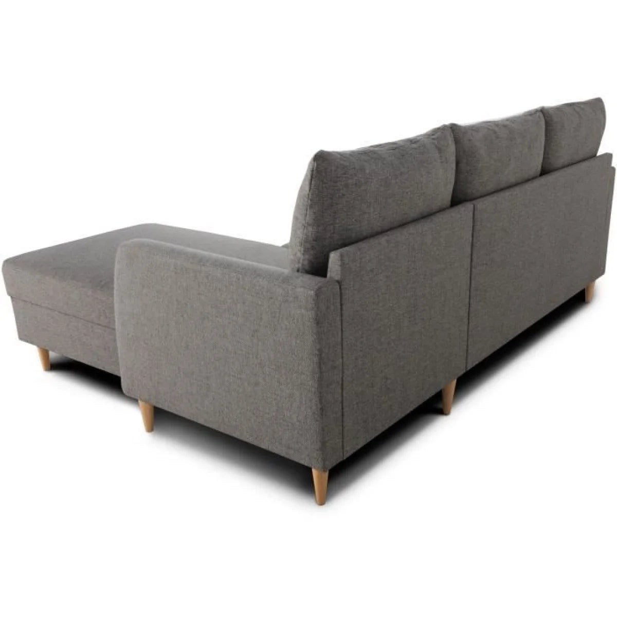 Canapé d angle en tissu anthracite avec méridienne droite et pieds en bois