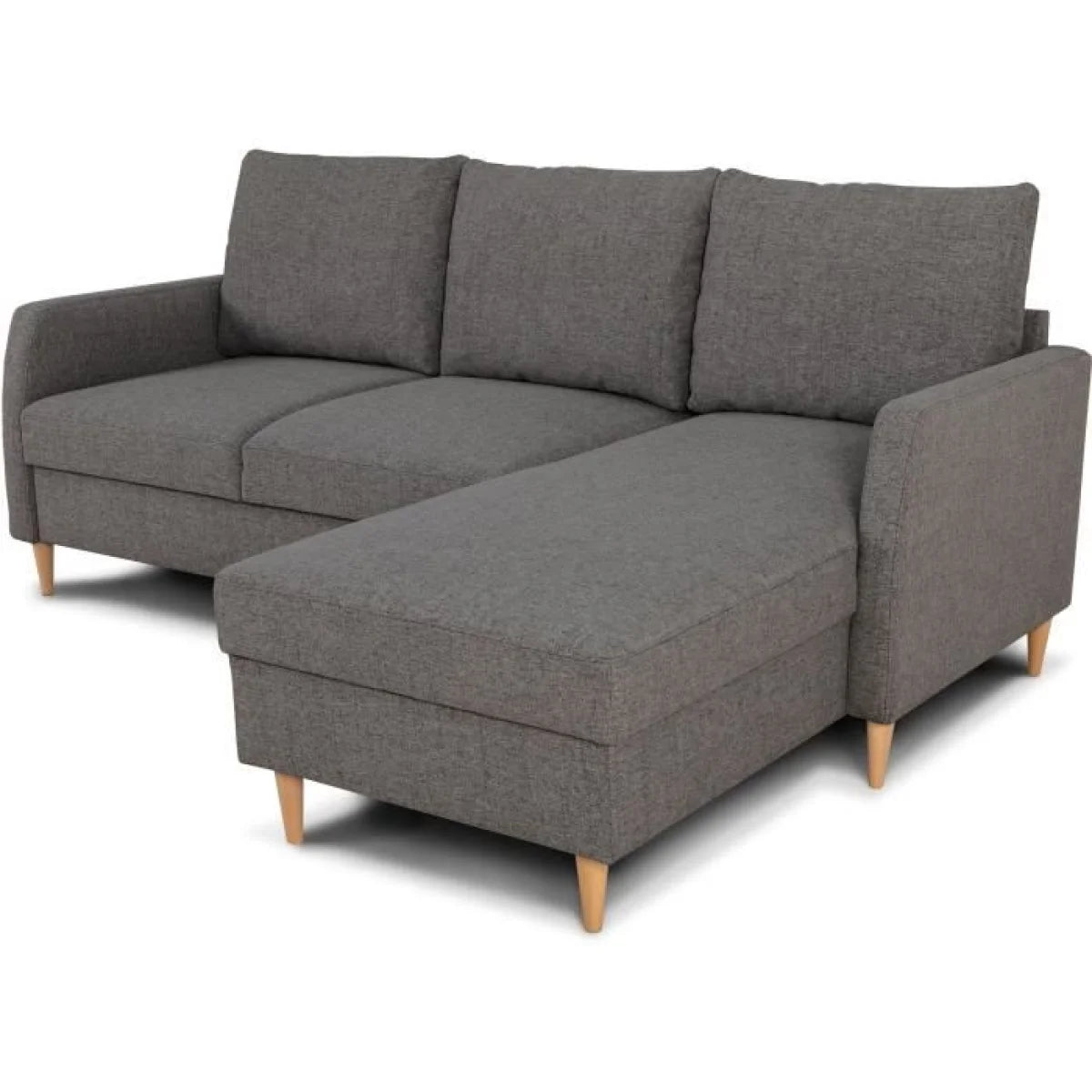 Canapé d’angle tissu anthracite avec méridienne droite et pieds en bois