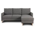 Canapé d’angle tissu anthracite avec méridienne droite et pieds en bois
