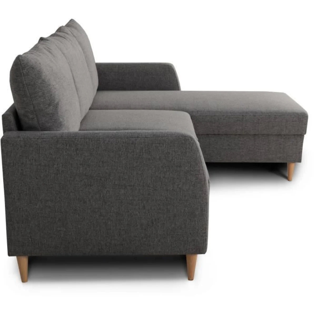 Canapé d angle tissu anthracite avec méridienne droite et pieds en bois