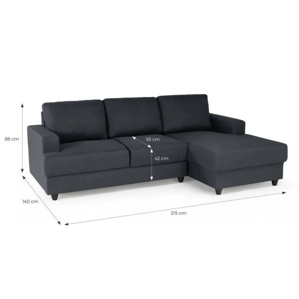 Canapé d’angle en tissu gris anthracite avec méridienne droite, design moderne