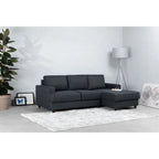 Canapé d’angle en tissu gris anthracite avec méridienne droite et jambes noires