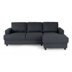 Canapé d’angle en tissu gris anthracite avec méridienne droite et pieds en bois