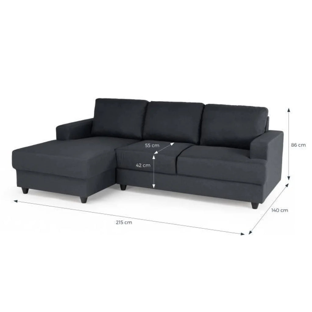 Canapé d’angle tissu gris anthracite méridienne gauche moderne avec chaise longue