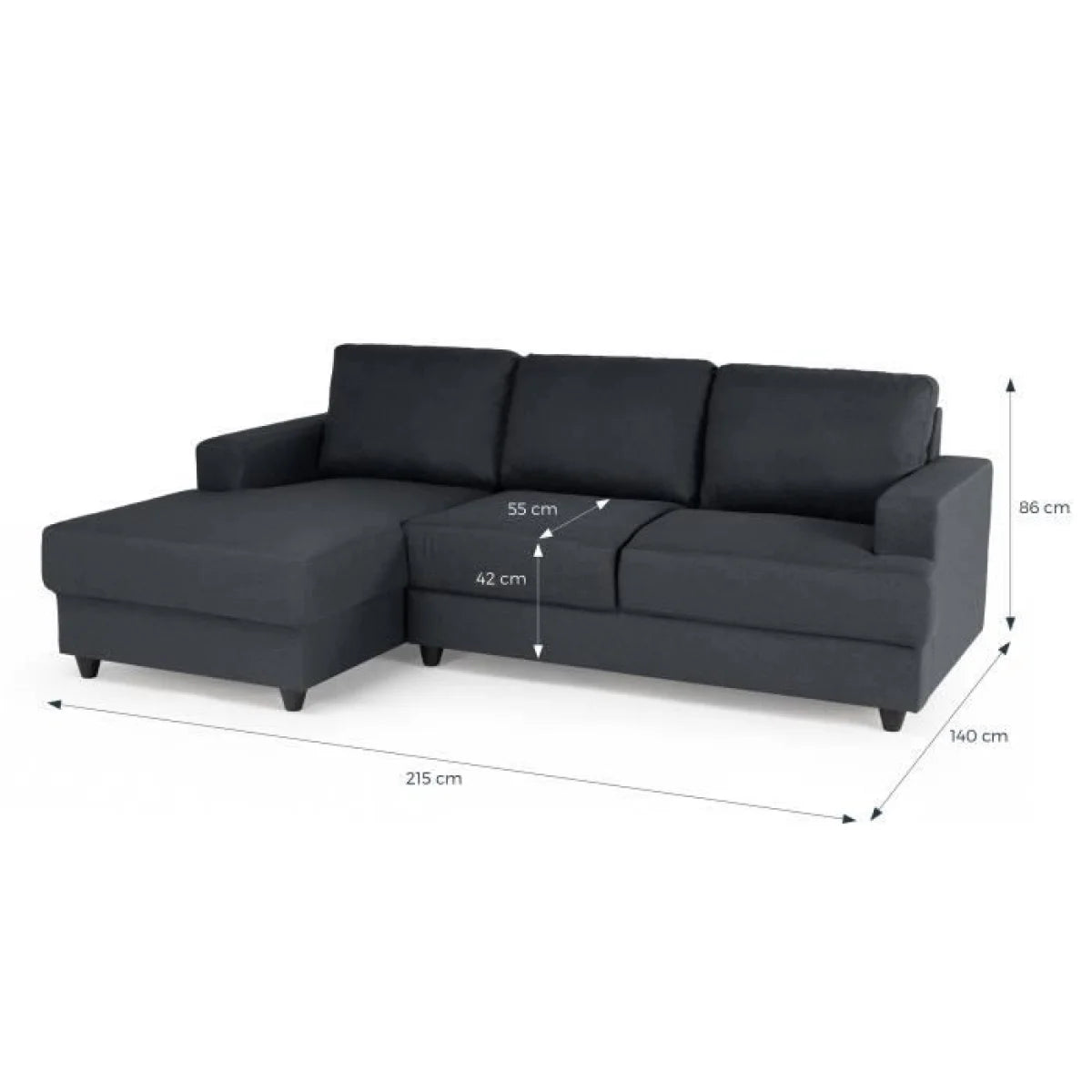 Canapé d’angle tissu gris anthracite méridienne gauche moderne avec chaise longue