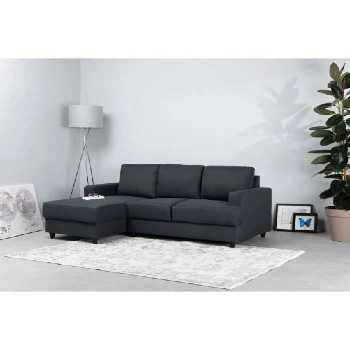 Canapé d’angle tissu gris anthracite méridienne gauche 215x140 cm moderne