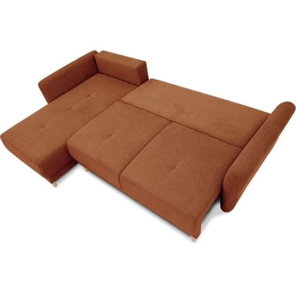 Canapé d’angle terracotta 244x158 cm avec coffre et méridienne gauche