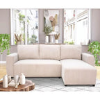 Canapé d’angle velours côtelé beige méridienne droite 230x155 cm