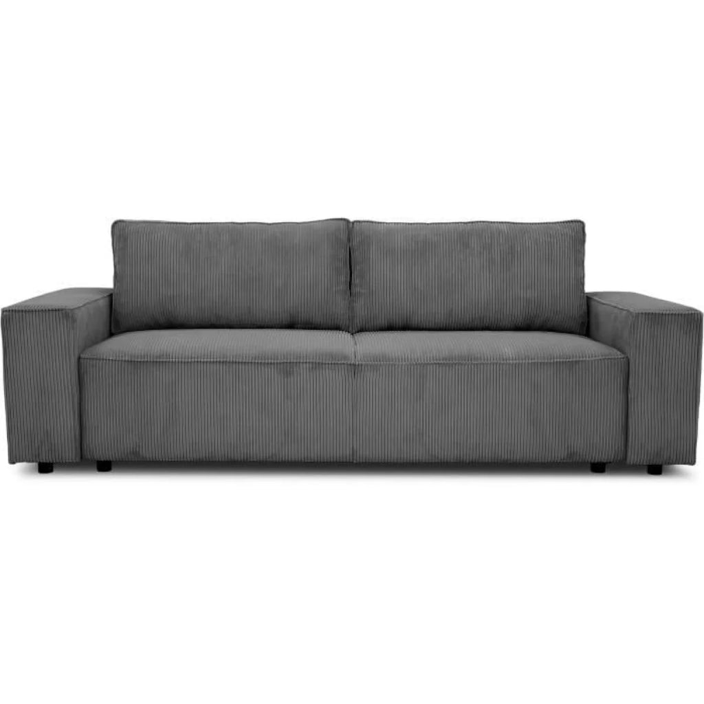 Canapé droit velours côtelé gris anthracite accoudoirs larges 241x86 cm