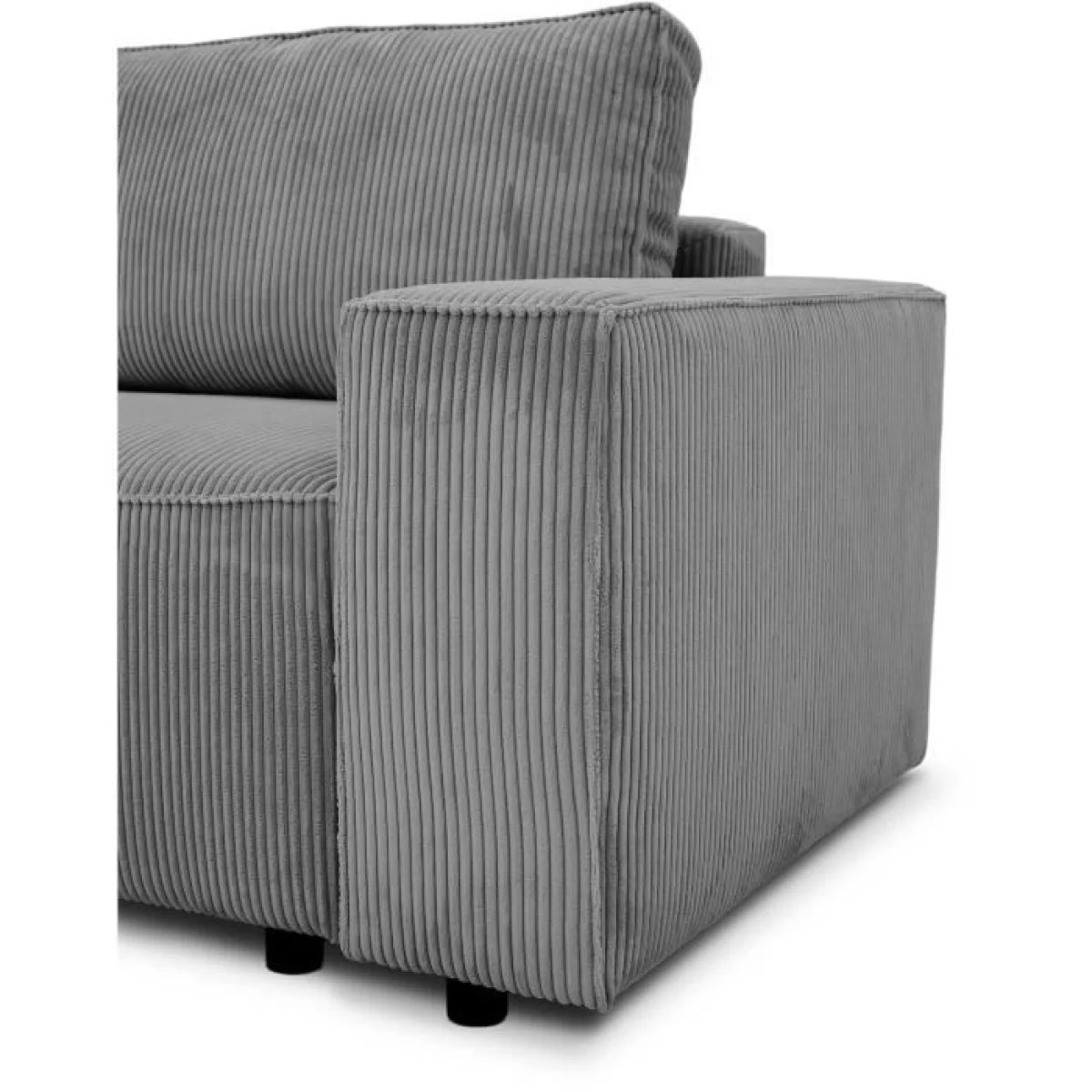 Canapé droit velours côtelé gris anthracite accoudoirs larges 241x86 cm