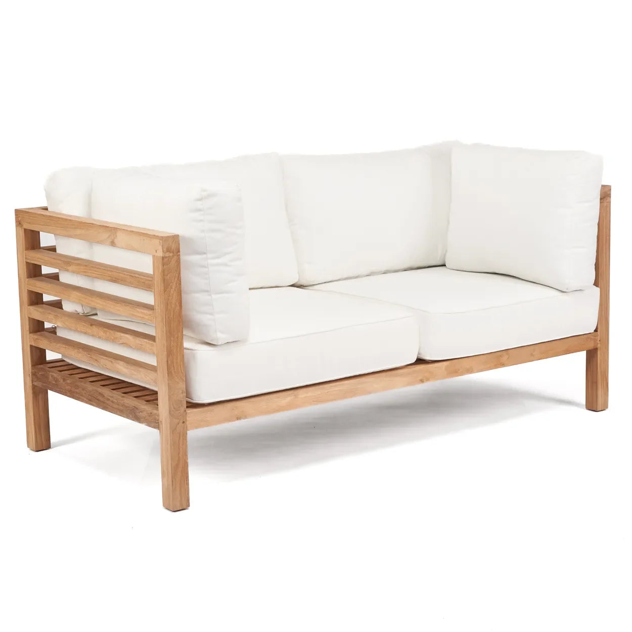 Canapé modulaire 2 places en teck recyclé naturel avec coussins blancs extérieur