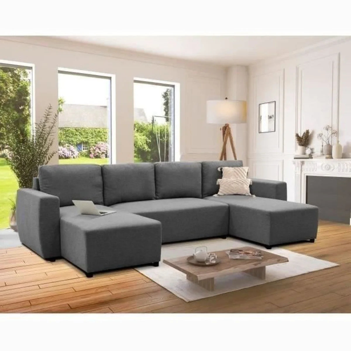 Canapé panoramique anthracite avec double méridienne 297x155 cm