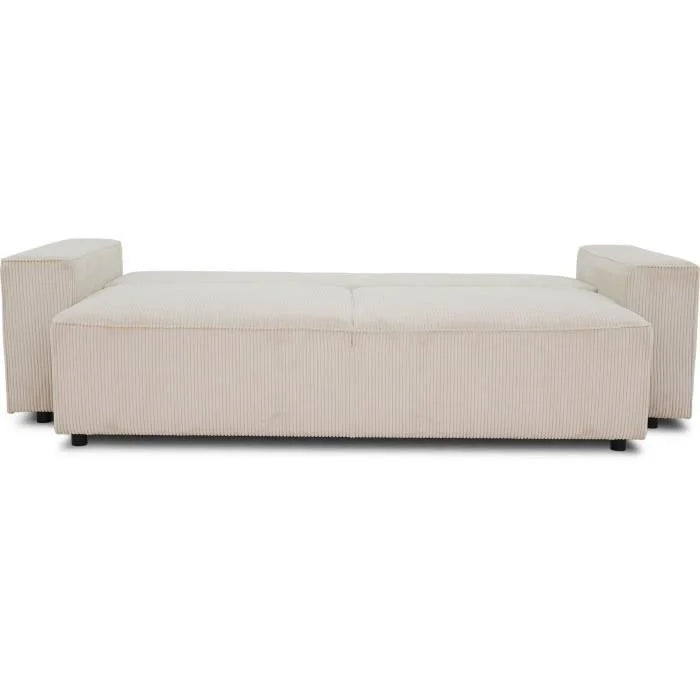 Canapé velours côtelé beige 3 places convertible, vue dos, 239x86 cm