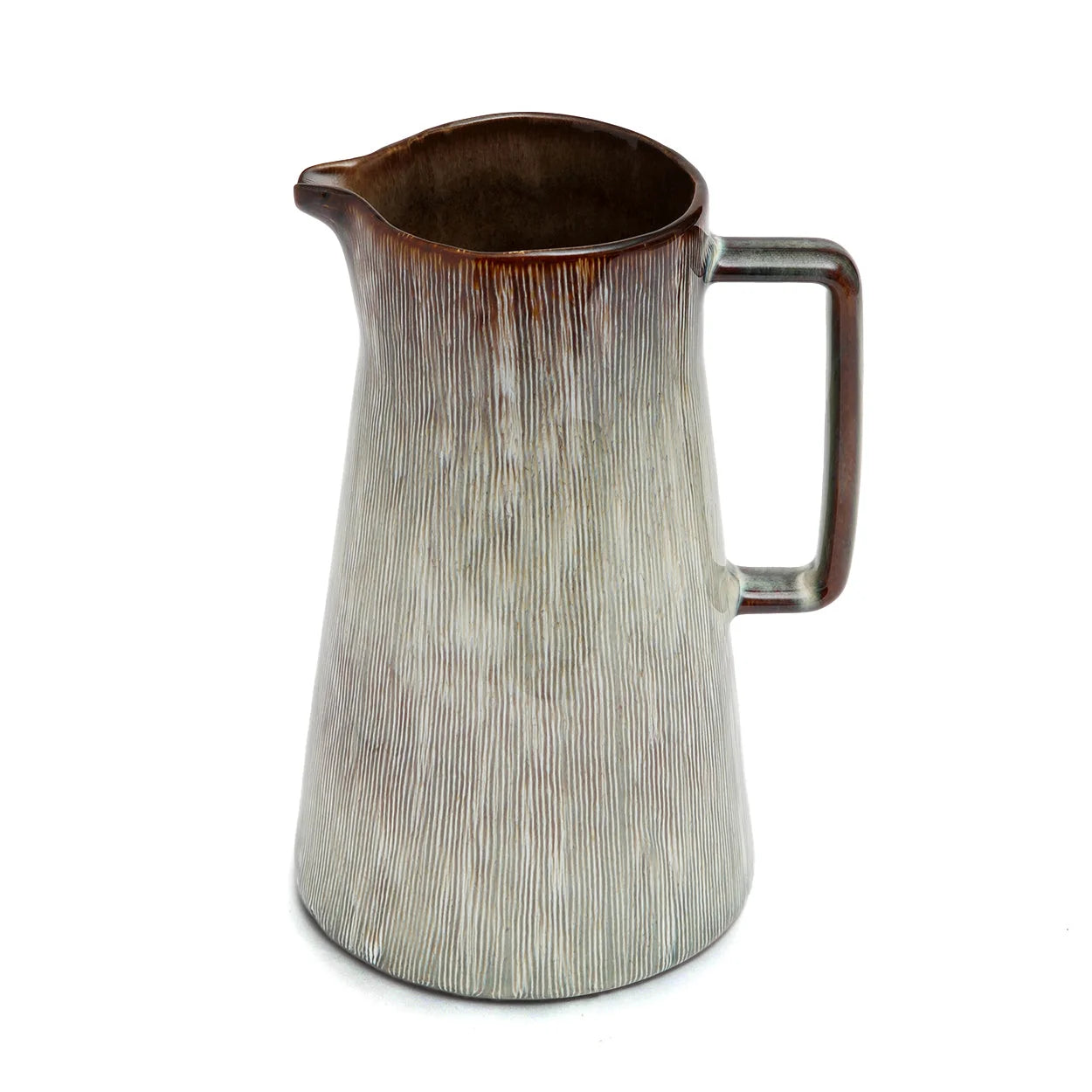 Pichet en céramique artisanale blanche avec texture marron et gris, lot de 2