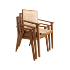 Ensemble de 3 chaises en bois clair et cannage avec accoudoirs