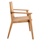Chaise en bois clair et cannage avec accoudoirs, finition naturelle, set de 2