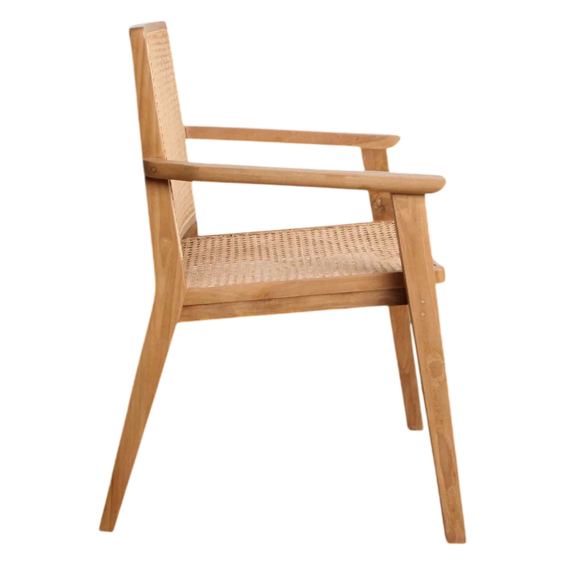 Chaise en bois clair et cannage avec accoudoirs, finition naturelle, set de 2