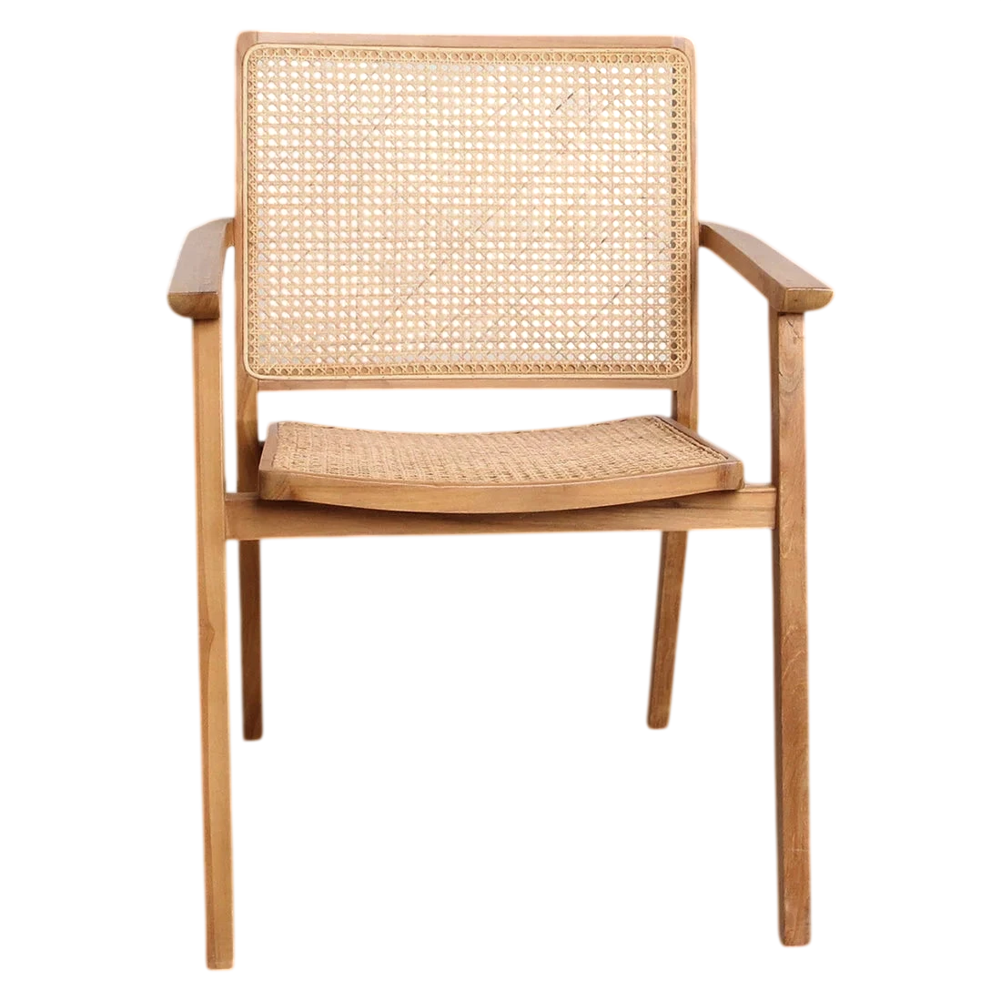 Chaise en bois clair et cannage avec accoudoirs naturels - Set de 2