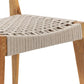 Chaise en bois recyclé avec siège tissé pour salle à manger, gros plan siège